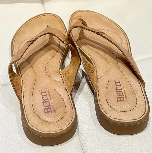 Born Sandals Women's 8.5 Tan Leather Comfort Thong Slide Flip Flop 3