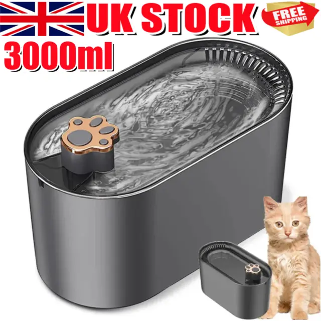 3L Cat Water Fountain for Pet Dog LED Drinking Water Bowl Automatic Dispenser UK