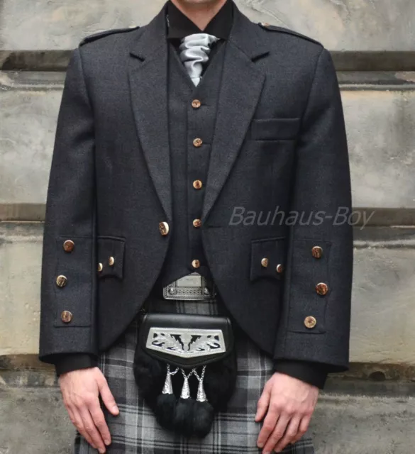 Veste Kilt & Gilet Gilet Araca Laine Grise Tweed Toutes Tailles Fabriqué En Écosse