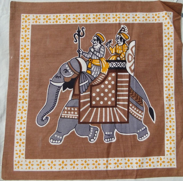 Éléphant Indien Housse De Coussin Taie De Coussin Coton Batik Inde Marron M4