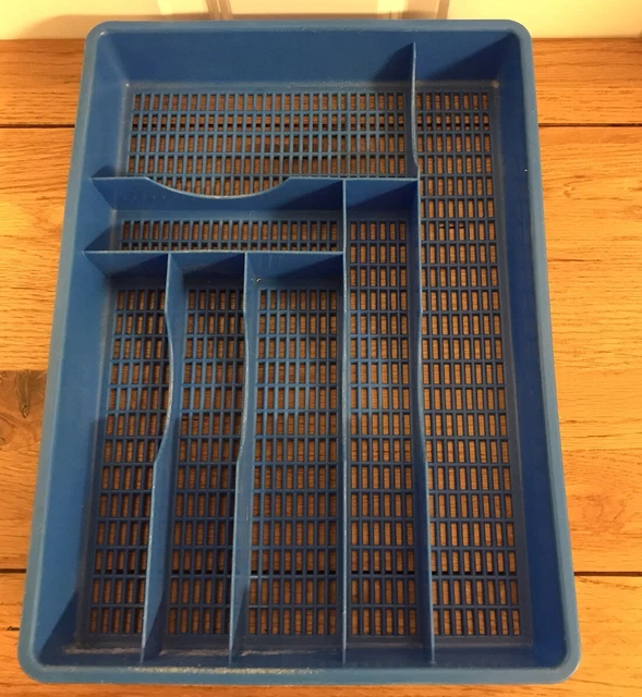 VINTAGE BLUE PLASTIC Cutlery Tray, Caravan Campervan Retro 60s 70s.38cm