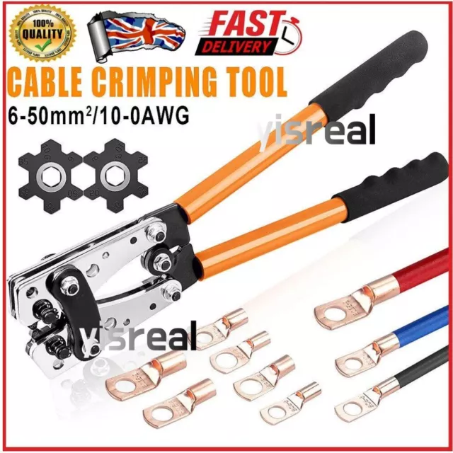 Electrician Wire Cable Lug Crimp Tool 6-50mm² Terminal Crimper Plier Crimping UK