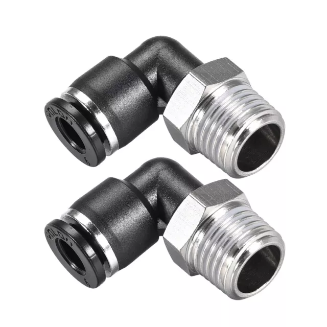 Push to Connect Tube Fitting Male Elbow 6mm Tube OD x 1/4 NPT Push Fit Lock 2pcs