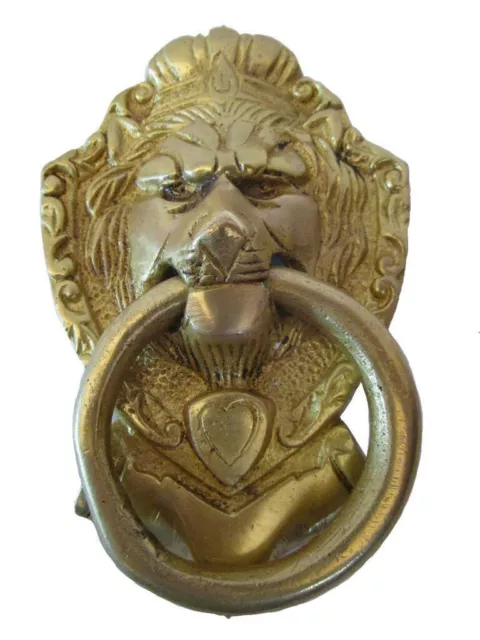 Ancien Style Laiton Porte Heurtoir - Lion - Entièrement - Rare (5244)