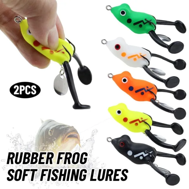 PORTABLE ARTIFICIAL RUBBER Frog Bass Bait Soft Fishing Lures