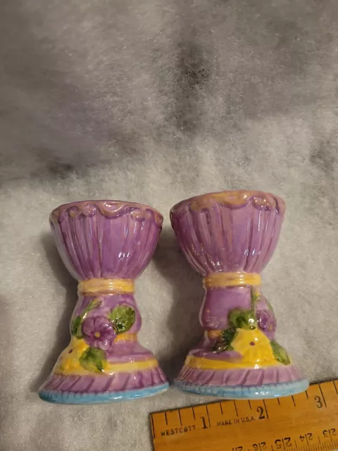Collectible Egg Stand Purple Iridescent Porcelain Tall 3In. Lot Of 2 For Easter