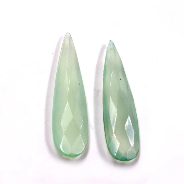 Blue Aqua Chalcedony Checker 10x41mm Drop Loose Gemstone For Making Earring Pair