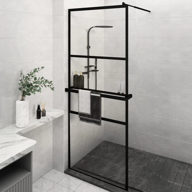 Parete Doccia Walk in Mensola Nera 80x195cm Vetro ESG Alluminio