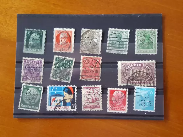 Perfin 14 alte Briefmarken Bayern Germania Welt Firmenlochung Lot Konvolut