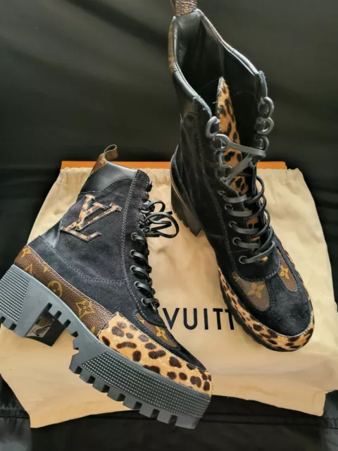 Auth Louis Vuitton Laureate Desert Black Croc Leather Monogram Boots EU 37  US 7