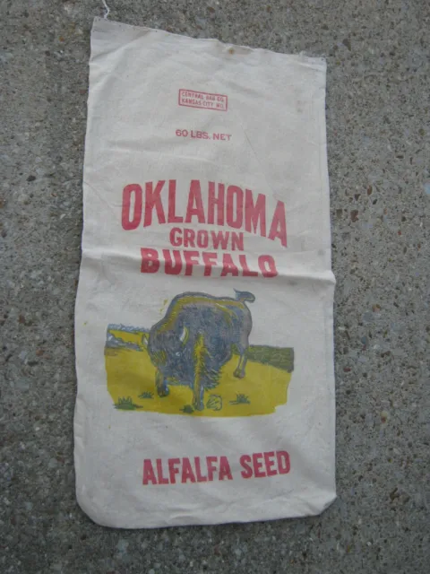 15.5"x30" Buffalo Graphic Vintage Oklahoma Grown Buffalo Alfalfa Seed Cloth Sack