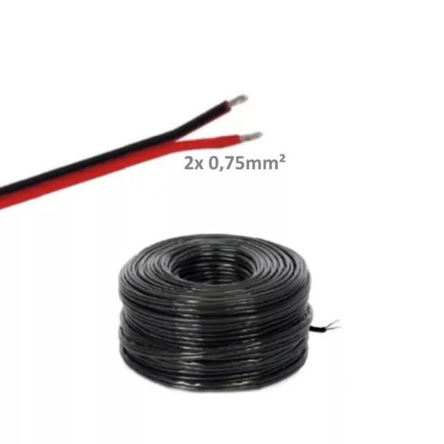 1-100m LED Câble Fil Double 2x0, 75mm ² Black Gaine 2-adrig