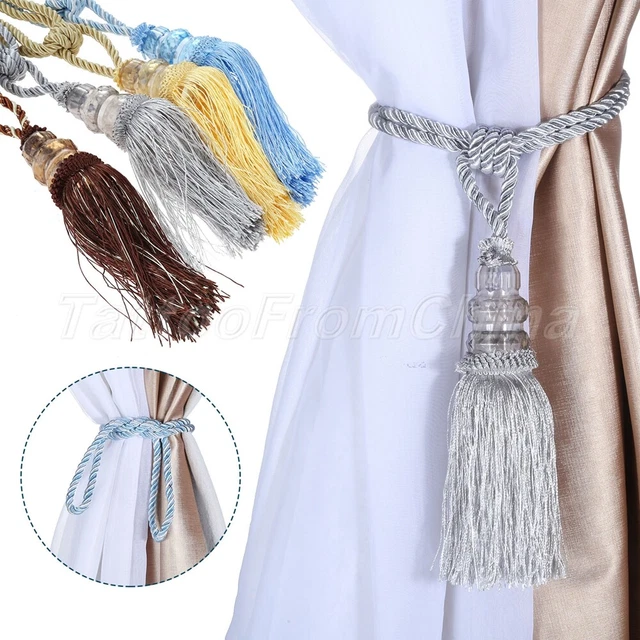 2Pcs Hand-Woven Curtain Tiebacks Crystal Tassel Holdbacks Drapery Tie Ball Decor 2