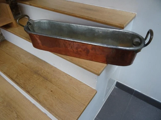 Grand Plat à Poisson Ancien En Cuivre Étampé Gaillard – XIXe Siècle, Cuisson Au Gaz