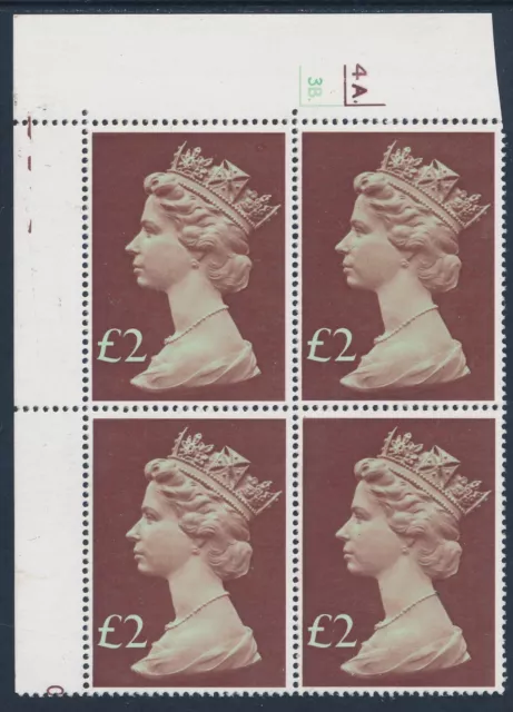 Gb 1977 Sg1027 Light Emerald & Purple Brown £2 Cylinder Block Of 4 Fine Mint Mnh