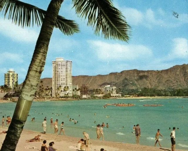 Postcard HI Honolulu Hawaii Waikiki Beach Diamond Head Vintage 1967