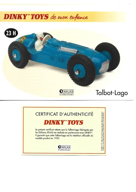 Miniature Dinky Toys 23H - Auto De Course Talbot Lago - Échelle 1:43 - Édition Atlas En Boîte