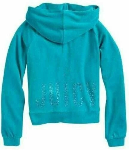 Girls Jacket Hooded Juicy Couture Green Velour Long Sleeve Zip Up-size 7/8 2