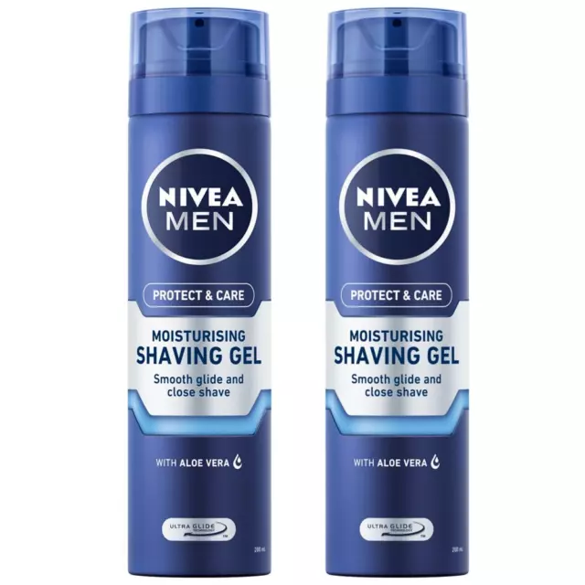 x2 NIVEA MEN Shaving Protect & Care Moisturising Shave Gel 200ml, with Aloe Vera