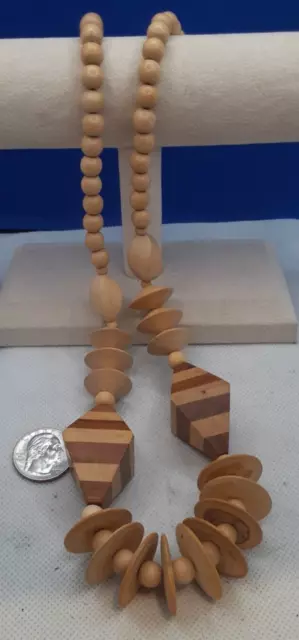Vintage Folk Art  Necklace Wooden Beads Hand Carved unusual shapes 10/3-7