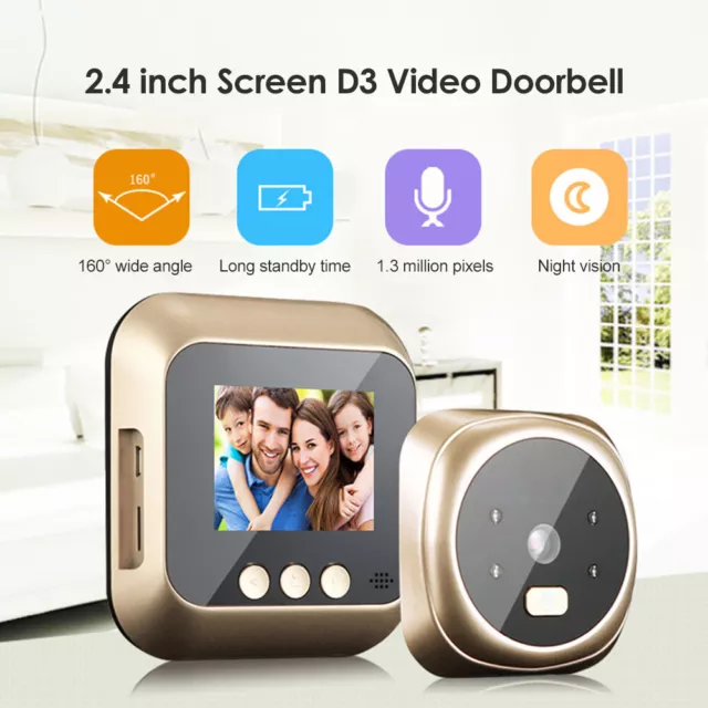 2.4 inch LCD Screen Night Vision Digital Doorbell Electronic Door Video Eye FR 3