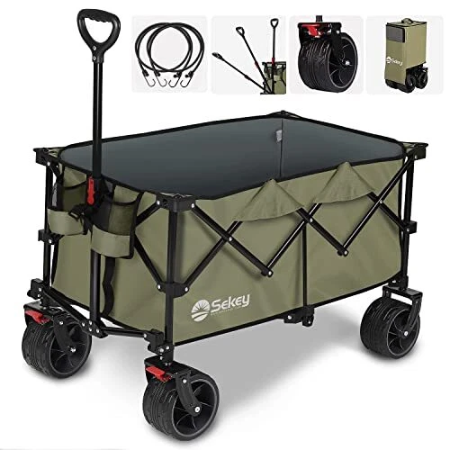 Collapsible Foldable Wagon with 220lbs Weight Capacity, Heavy Duty Folding