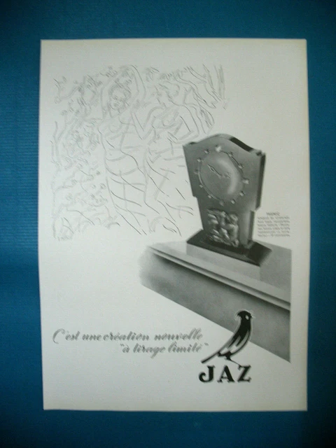 PUBLICITE DE PRESSE JAZ HORLOGERIE CREATION TIRAGE LIMITé ILLUSTRATION BYDO 1949
