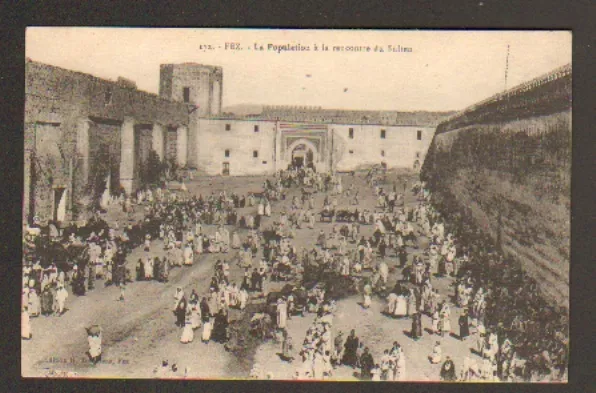 FEZ (MAROC) POPULATION à la rencontre du SULTAN animé en 1927