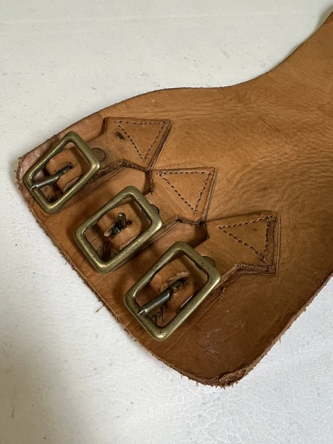 Vintage Small leather motorcycle biker wide kidney belt Gems Studs buckles Tan 3