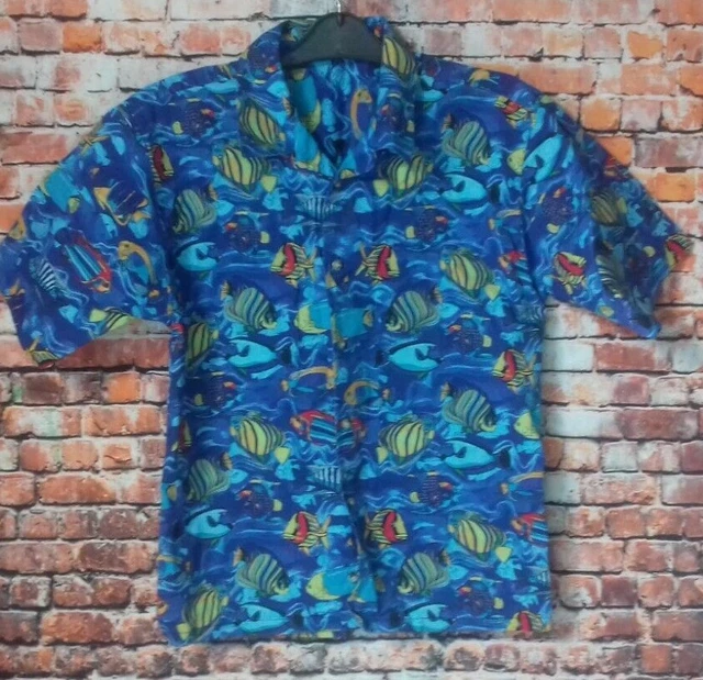 Camicia a maniche corte a tema funky/pesce forte taglia m ascella ad ascella 18 pollici
