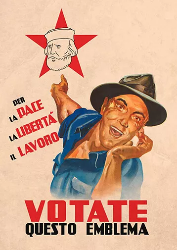 VOTA GARIBALDI POSTER ELEZIONI 1948 PARTITO COMUNISTA PARTITO SOCIALISTA 70 x 50