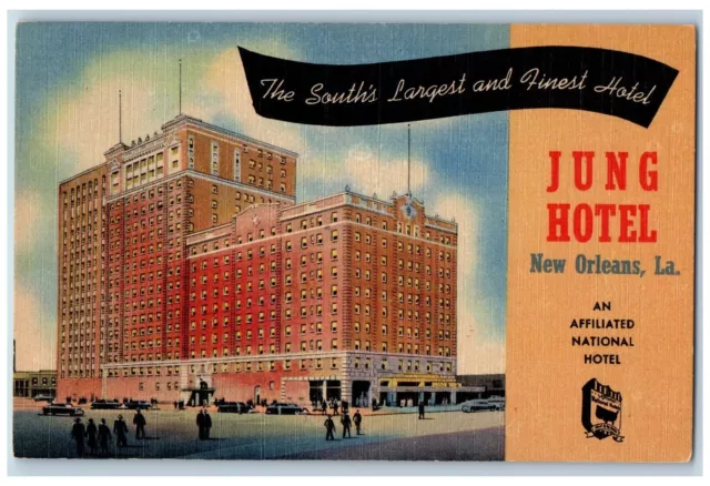 New Orleans Louisiana LA Postcard Jung Hotel Building Exterior Roadside c1940's