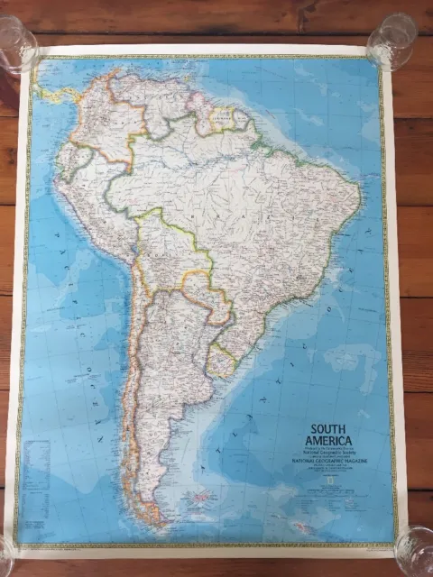 Vintage 1983 National Geographic Society South America Political Reference Map