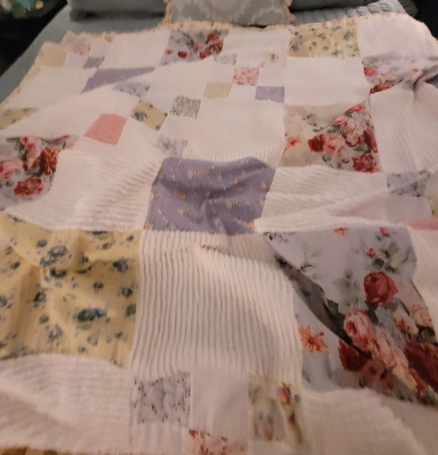 vtg Shabby Chic Rachel Ashwell Shower Curtain Chenille Patchwork