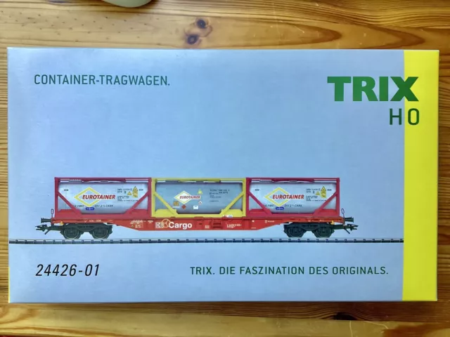 Trix H0 24426 - 1   Containertragwagen 3 Eurotainer   DB Cargo   In OVP