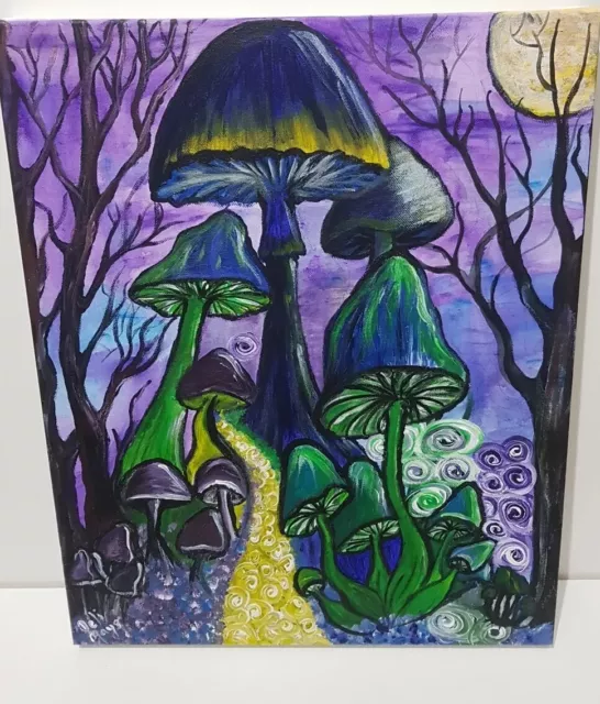 Hand painted canvas Acrylic Art Painting Mushrooms 50cm x 40cm