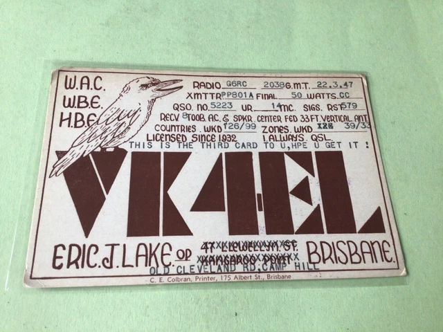 Vintage QSL Radio communication card  Australia  1947  Ref 53130