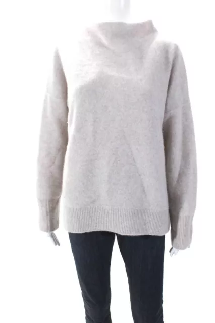 Vince Womens Cashmere Long Sleeve Mock Neck Pullover Sweater Beige Size L