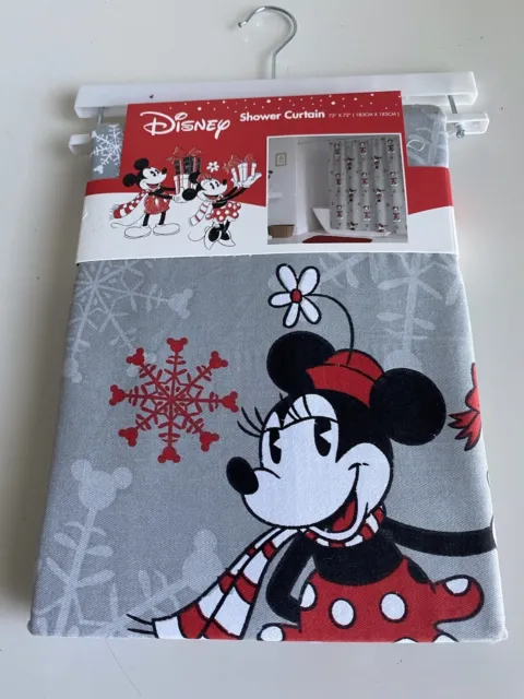 Disney Mickey And Minnie Mouse Christmas Gifts Fabric Shower Curtain 72x72” NEW