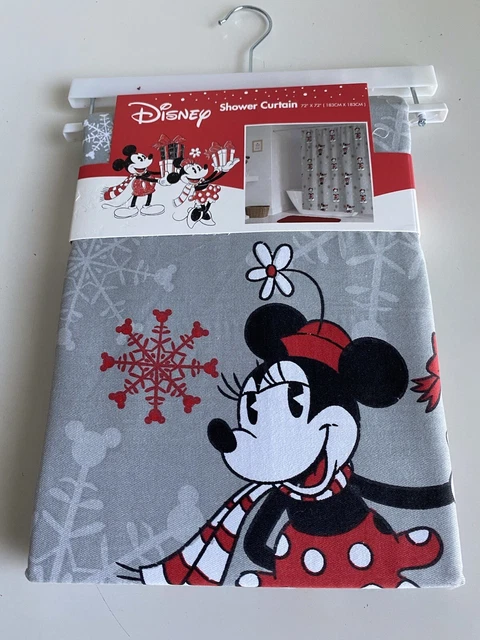 Disney Mickey And Minnie Mouse Christmas Gifts Fabric Shower Curtain 72x72” NEW