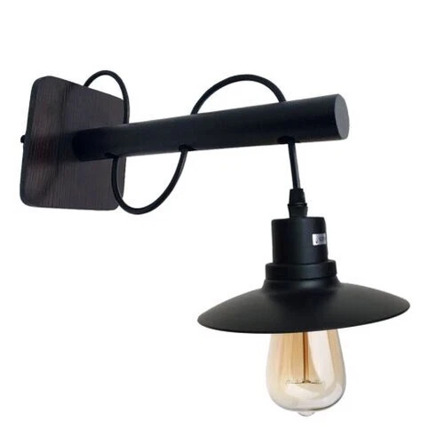 Vintage Lámpara de Pared Retro Industrial Candelabro Madera Negra Estilo E27