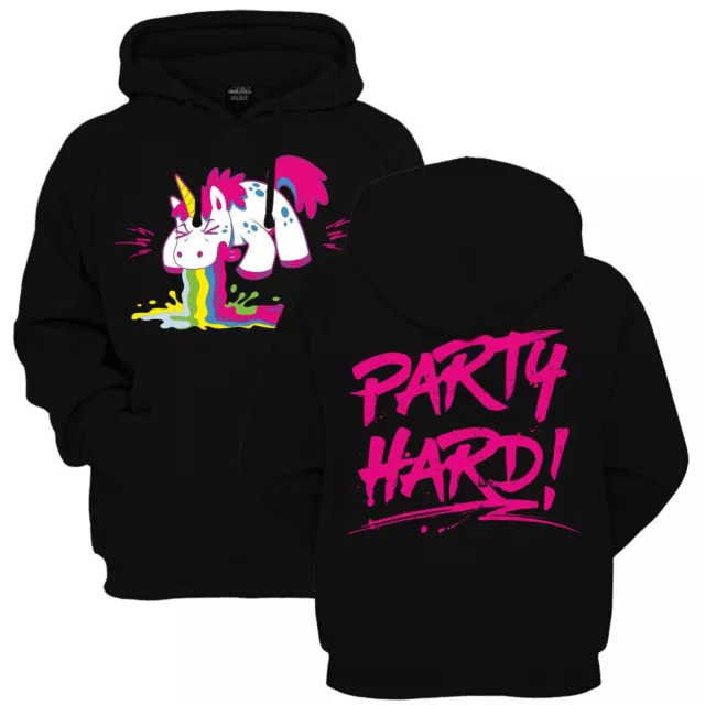 Kinder Kapuzenpullover PARTY HARD Hoodie unicorns pink festival Einhorn kotzen