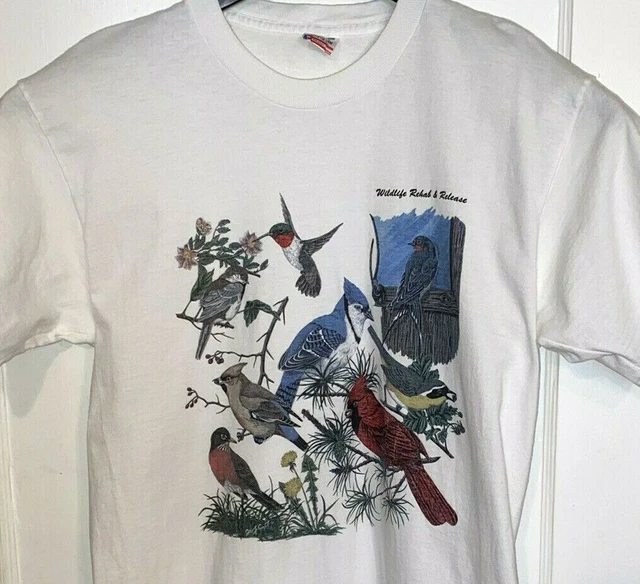Vtg WILDLIFE REHAB & RELEASE T SHIRT Single Stitch 90's Nature ECO Bird OUTDOORS