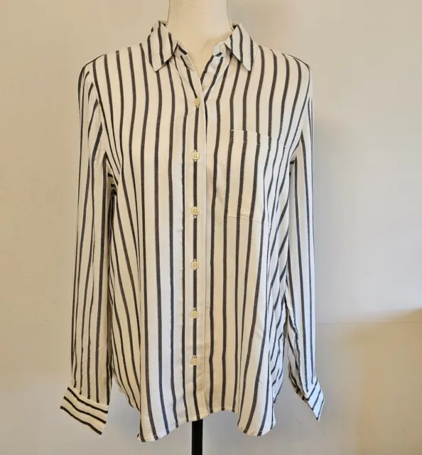 Style & Co Gray And White Silver Sparkle Striped Button Front Shirt Size S