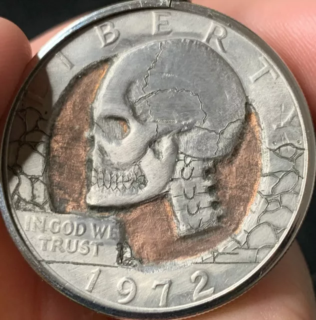 Ike Skull Dollar Hobo Nickel Coin Art Carving Signed MV