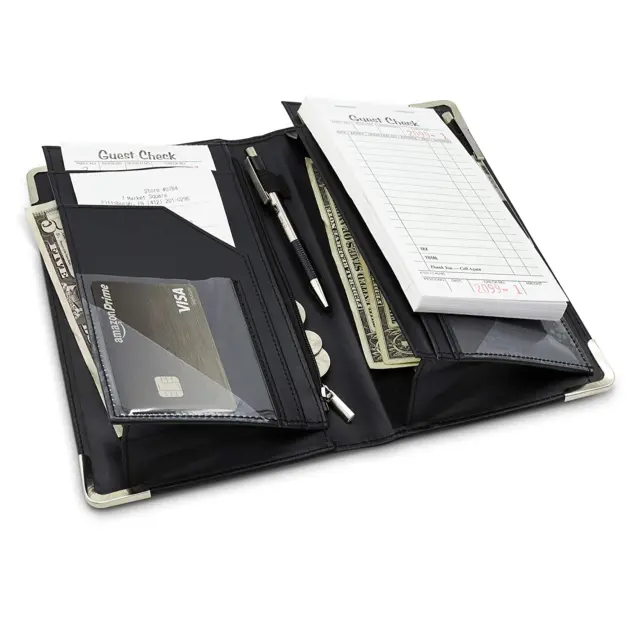 Brinero Premium Server Book Textured Leather 5x9 With 11 Pockets, 2 Magnetic 8