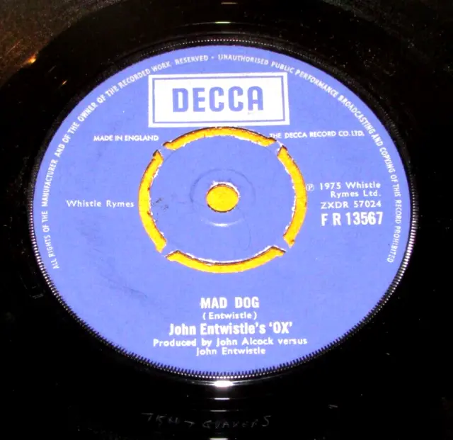 The Who JOHN ENTWISTLE'S OX  Mad Dog ORIG 1st UK DECCA 1975 45"  NEAR MINT