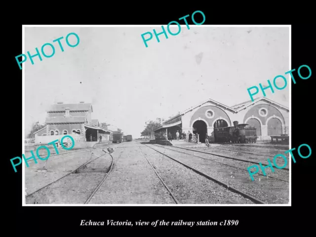 OLD LARGE HISTORIC PHOTO OF ECHUCA VICTORIA VIEW OF THE RAILWAY STATION c1890