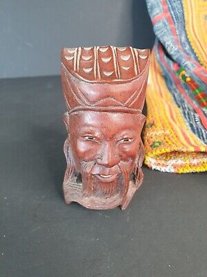 Old Chinese Carved Wooden Face with Inlaid …beautiful collection and display pie 2