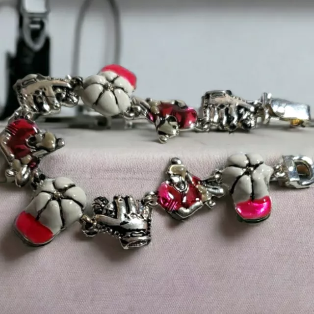 Bracelet Enamel Softball Silver Tone Bracelet, Cap and Glove, Magnetic Clasp